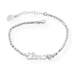 Bracciale nome con palline grandi diamantate e cuore con zirconi