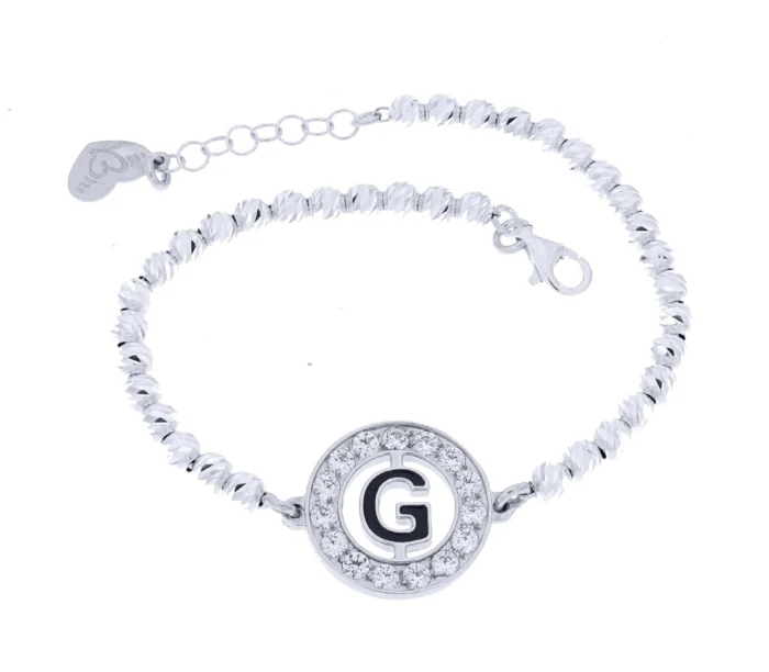 Bracciale cerchio con lettera smaltata e zirconi - immagine 1
