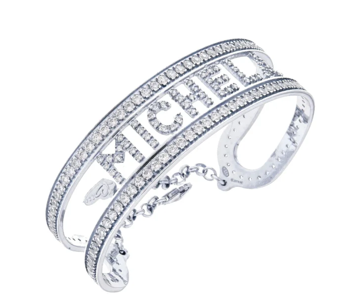 Bracciale schiava con nome e binari con zirconi - immagine 1