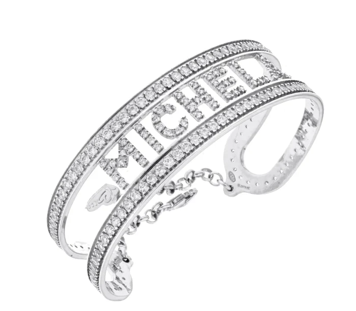 Bracciale schiava con nome e binari con zirconi - immagine 1