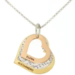 Collana tre cuori scalare con il centrale diamantato