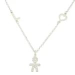 Collana Family bambino/bambina con zirconi lettera e cuore laterali