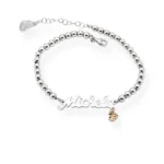 Bracciale con nome palline grandi lisce e elemento diamantato