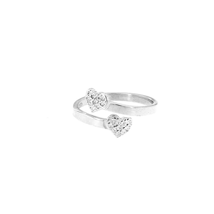 Anello contrarie' doppio cuore con zirconi - immagine 1