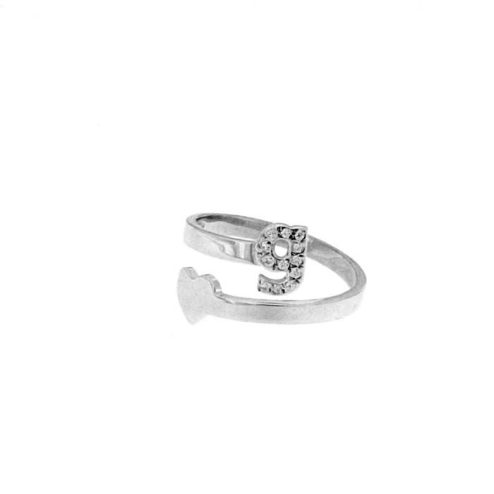Anello contrarie' lettera con zirconi e cuore - immagine 1